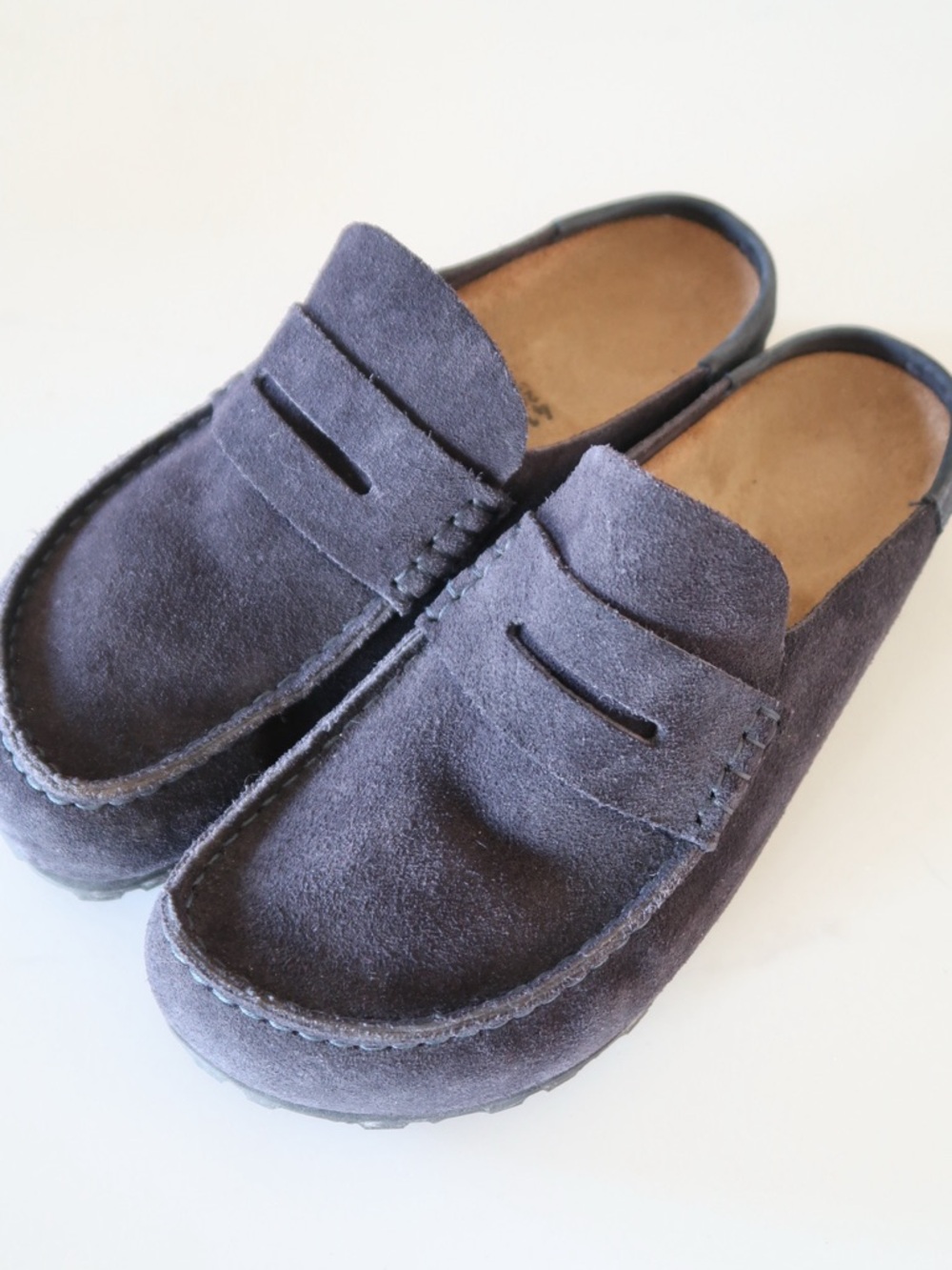 Birkenstock Naples wrapped suede loafer clogs in Midnight Blue